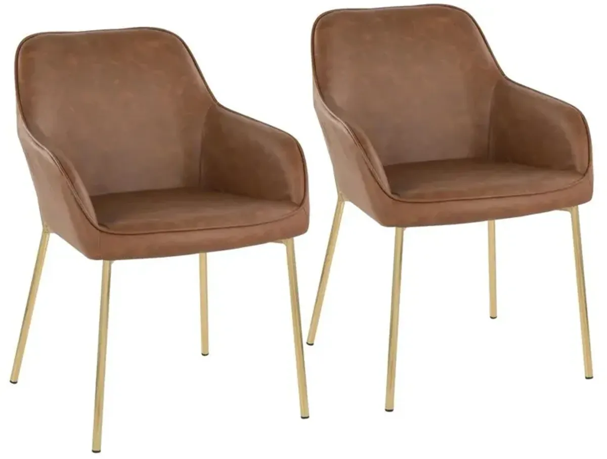 LumiSource Gold Steel, Camel PU Daniella Dining Chair - Set of 2