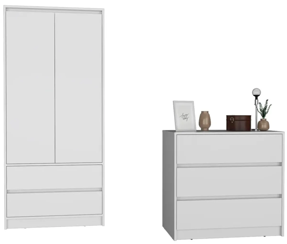 Lewes 2 Piece Bedroom Set, Dresser + Armoire, White