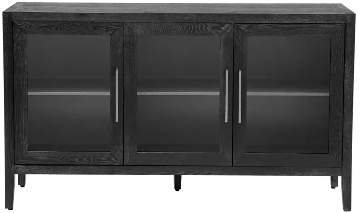 Wood Storage Cabinet With Three tempered glass doors and Adjustable Shelf, Black