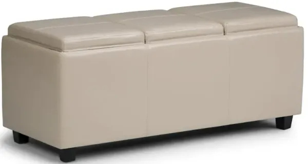 Simpli Home Avalon Storage Ottoman In Satin Cream Vegan Faux Leather