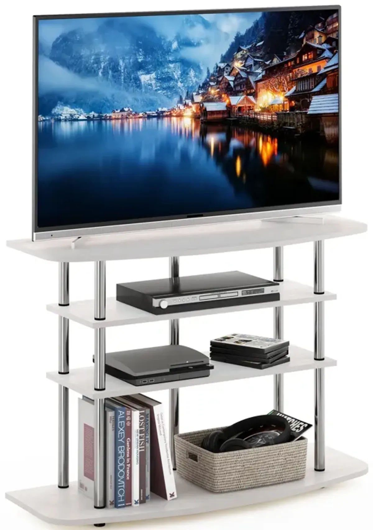 Furinno Furinno Frans Turn-N-Tube 4-Tier TV Stand for TV up to 46, White Oak