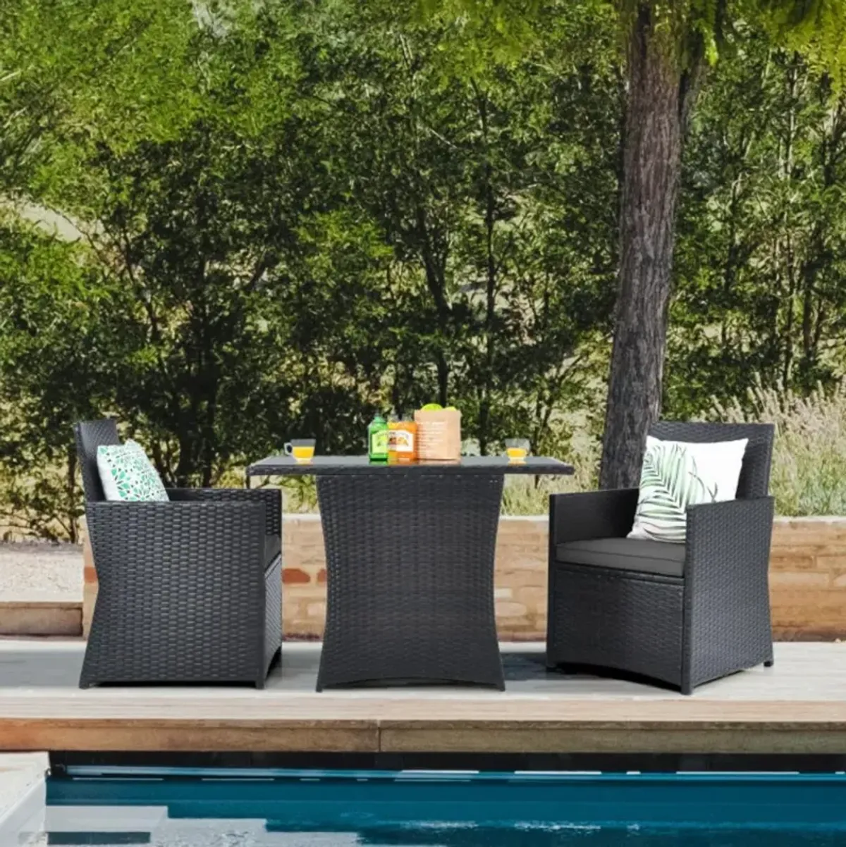 Hivvago 3 Pieces Patio Rattan Furniture Set with Cushion and Sofa Armrest