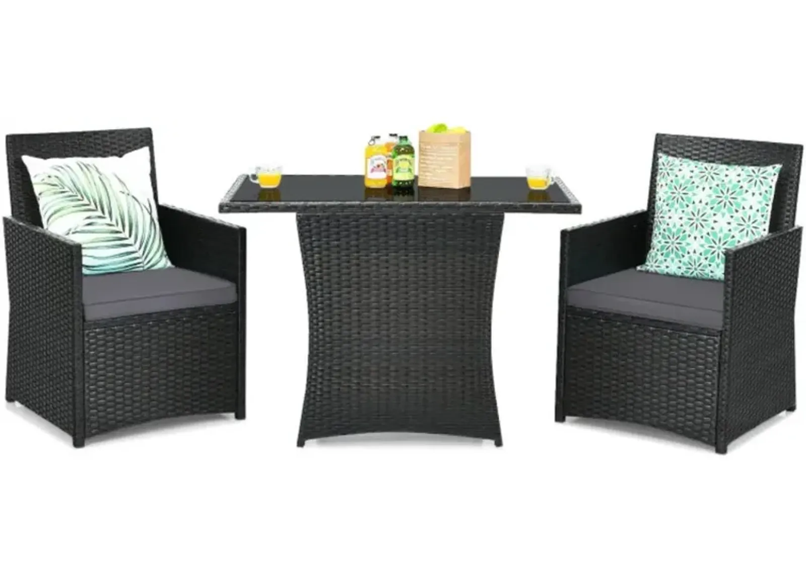 Hivvago 3 Pieces Patio Rattan Furniture Set with Cushion and Sofa Armrest