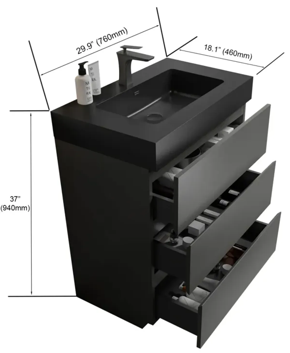 Alice 30" Gray Bathroom Vanity with Sink and Storage