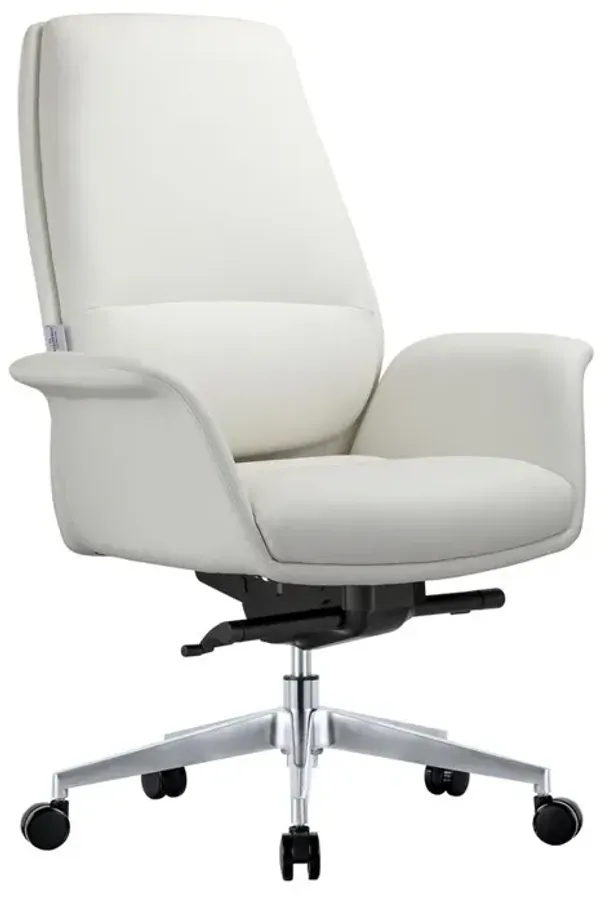 LeisureMod Summit Series Office Chair In White Leather