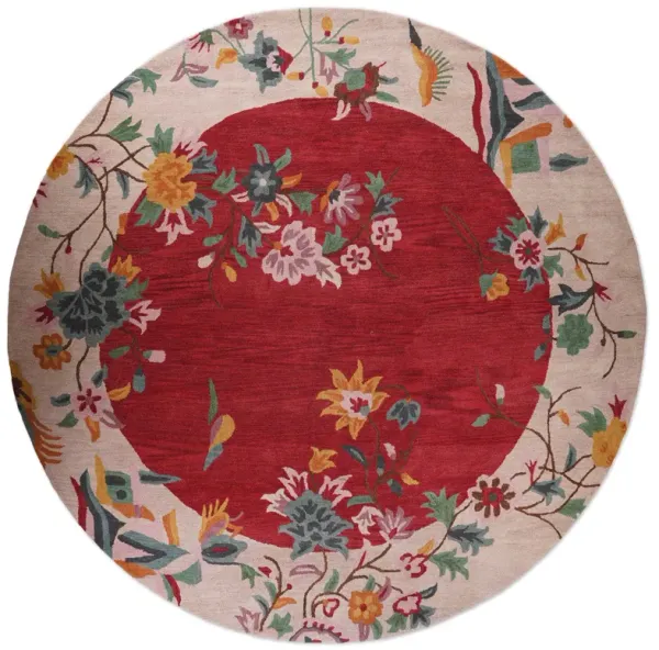 RUGSOTIC CARPETS HAND TUFTED WOOL ECO-FRIENDLY AREA RUGS  - 10'x10', Round Shape, Red & Camel, Floral Modern Design, High Pile  Handmade Anti Skid Area Rugs for Living Room, Bed Room (K00685)
