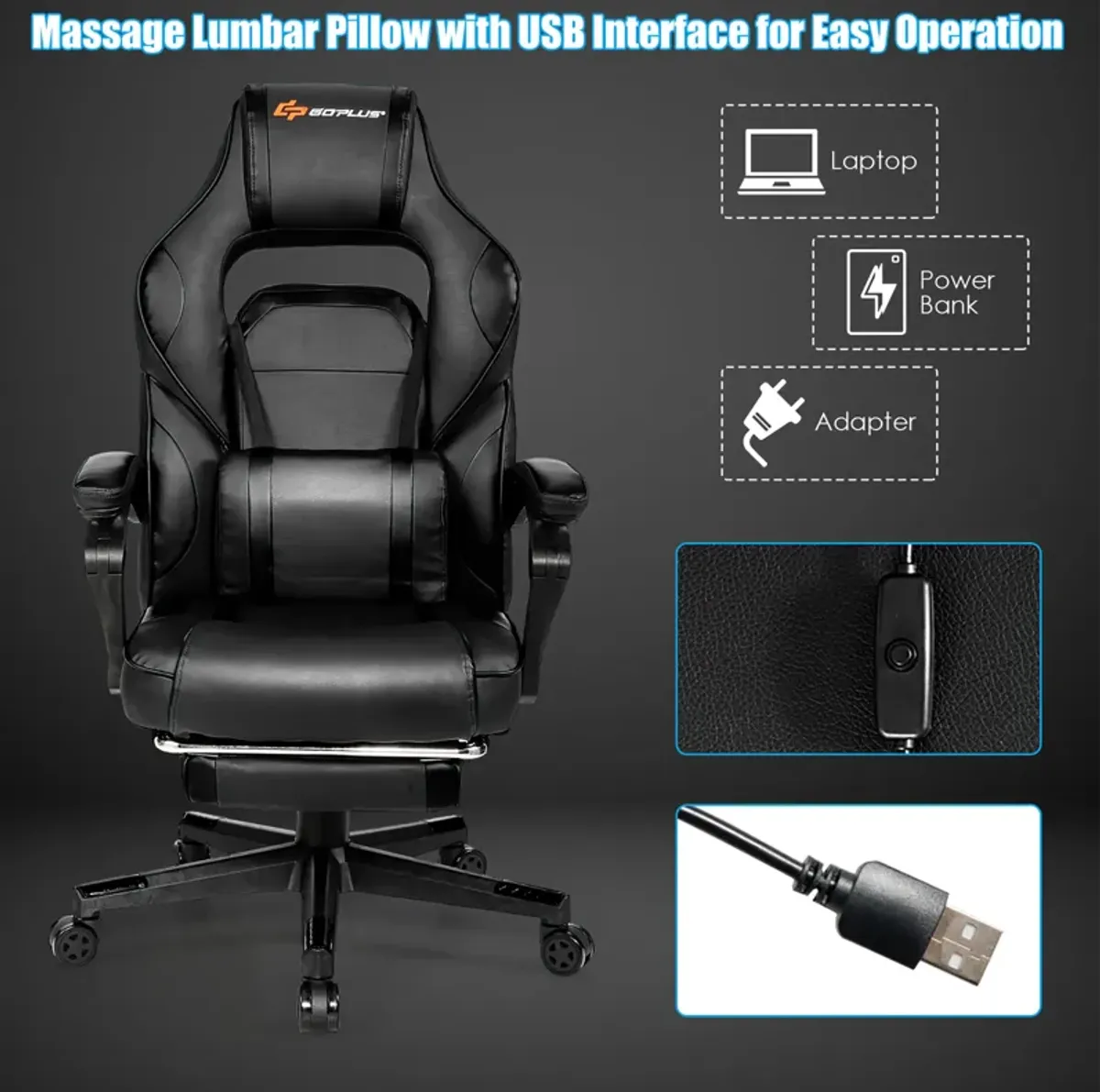 Goplus Massage Gaming Chair Reclining Racing Computer Office Chair with Footrest White