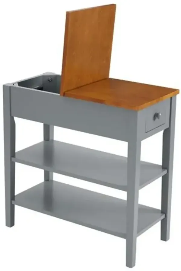 Narrow 2-Tone End Table with USB Charging Ports Space-Saving Nightstand for Small Spaces