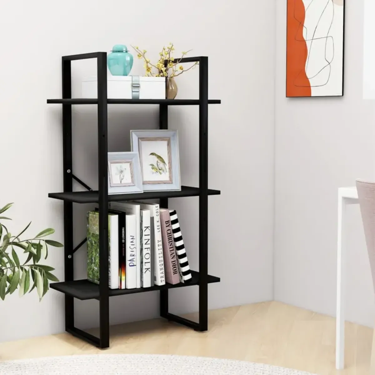 vidaXL Engineered Wood Storage Shelf - Metal and Wood Freestanding Bookshelf/Display Stand - Spacious Shelving Unit for Home, Office, Workshop - Sturdy Black Storage Rack