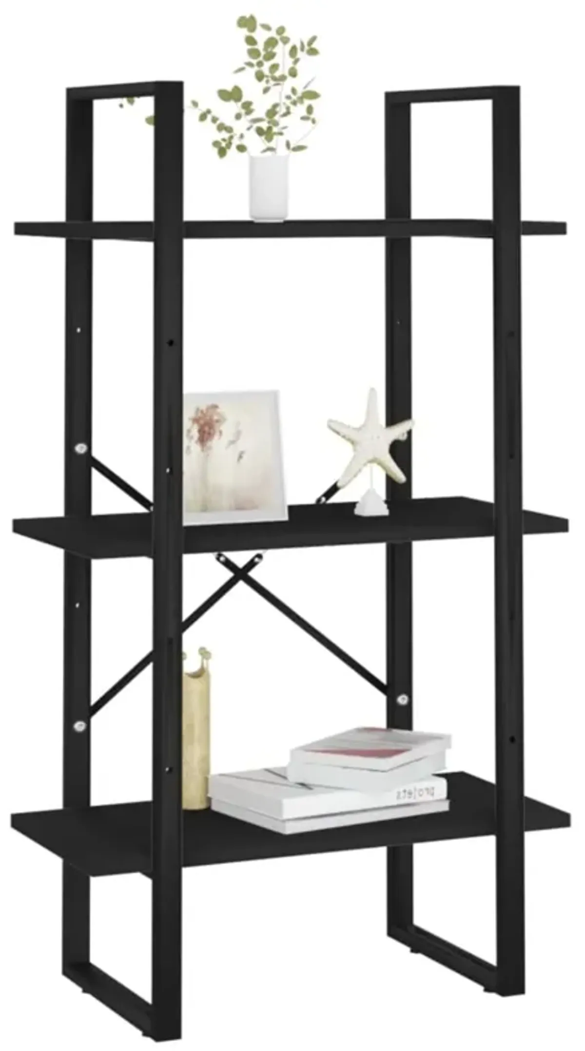 vidaXL Engineered Wood Storage Shelf - Metal and Wood Freestanding Bookshelf/Display Stand - Spacious Shelving Unit for Home, Office, Workshop - Sturdy Black Storage Rack