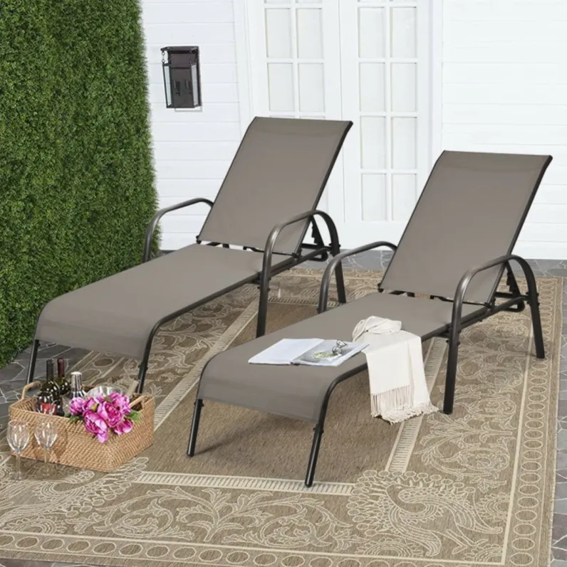 Outdoor Patio Lounge Chair Chaise Fabric with Adjustable Reclining Armrest Set of 2