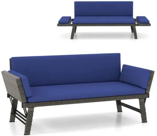 Hivvago Outdoor Convertible Sofa Daybed with Adjustable Armrests for Balcony