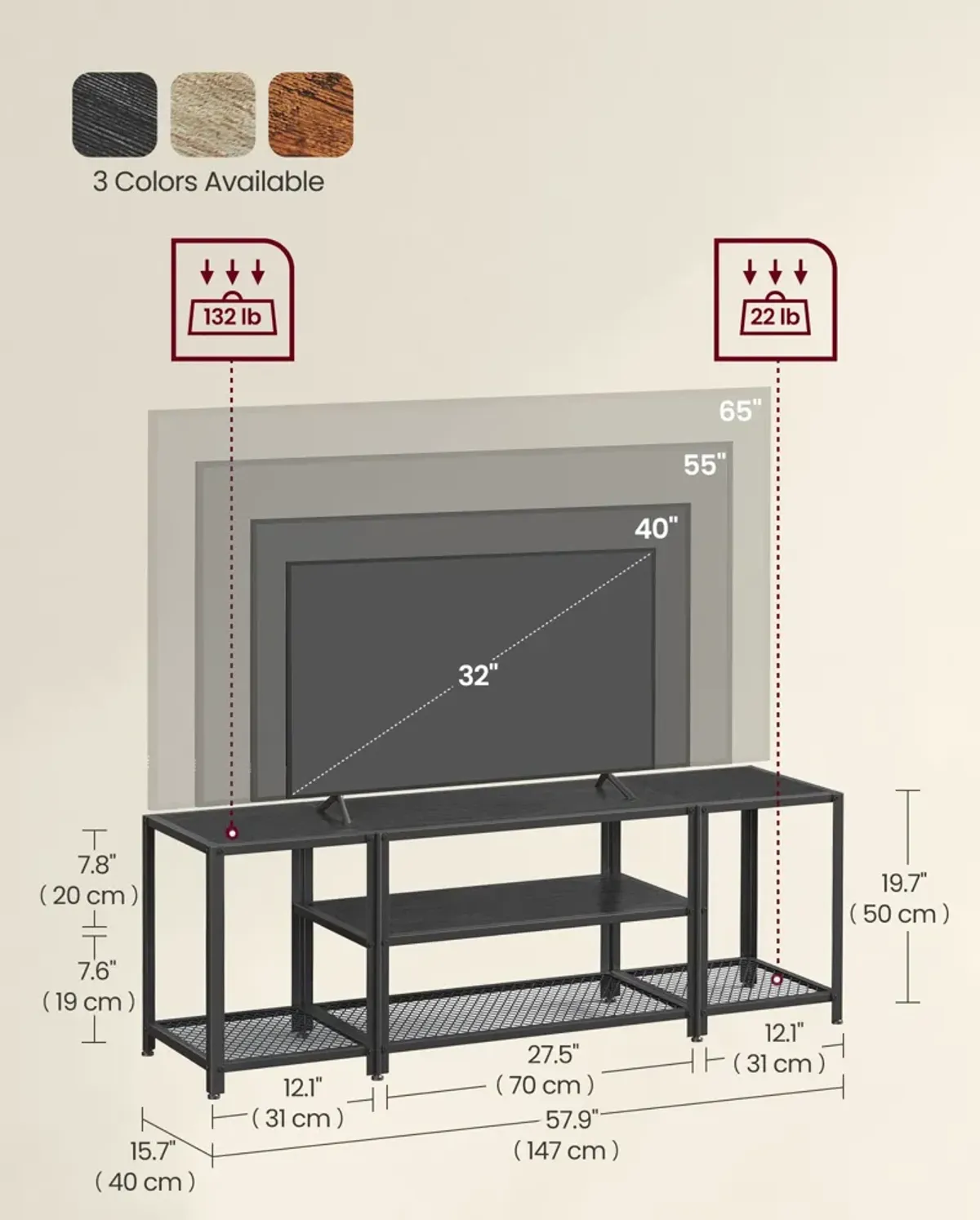 TV Stand for TVs Up to 65'' Black with Wood Grain