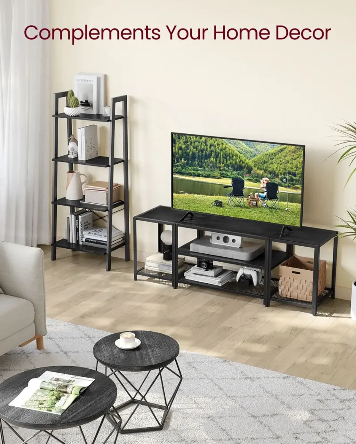 TV Stand for TVs Up to 65'' Black with Wood Grain