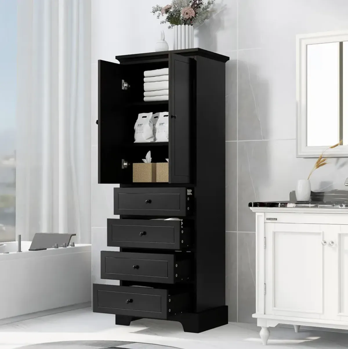 Streamdale Storage Cabinet with 2 Doors, 4 Drawers - MDF, Painted Finish