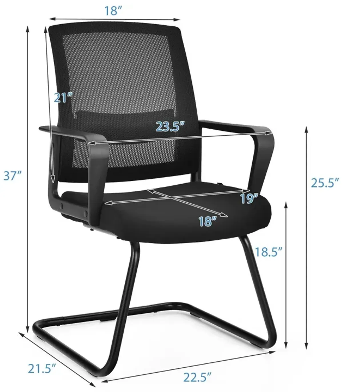 Set of 2 Conference Chairs with Lumbar Support-Black