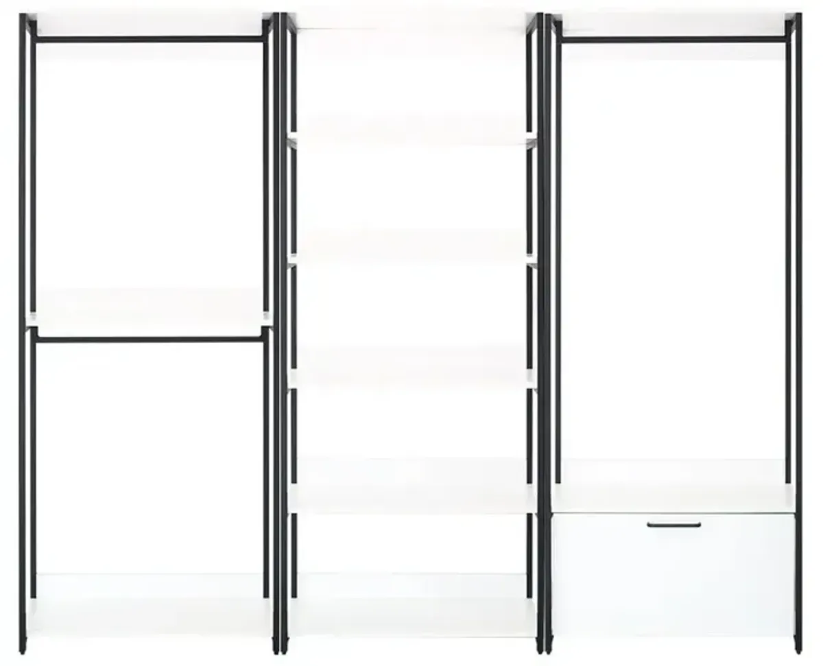 FC Design Klair Living White Freestanding Walk in Wood Closet System with Metal Frame