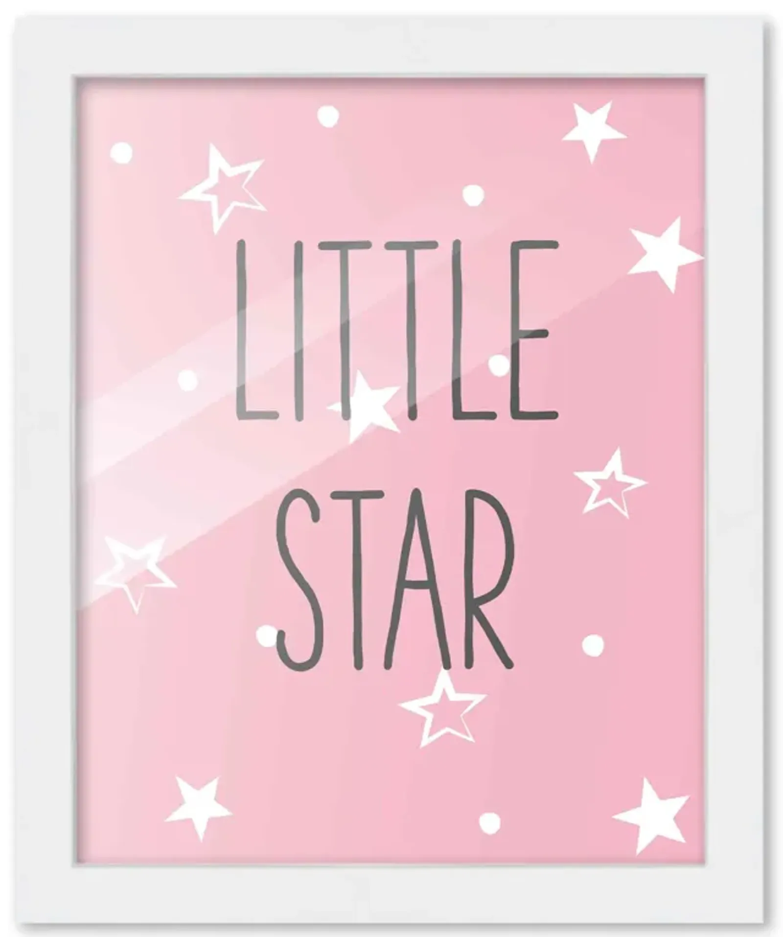 8x10 Framed Nursery Wall Adventure Girl Little Star Poster in White Wood Frame For Kid Bedroom or Playroom