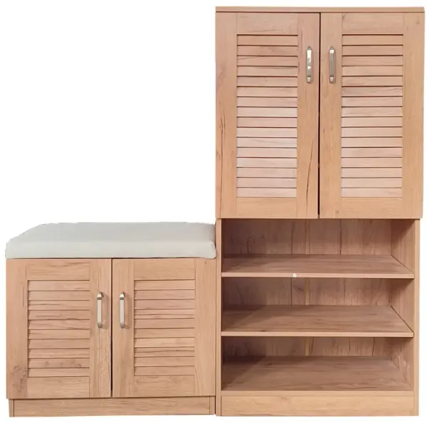 Multi functional Shoe Storage Cabinet with Bench & 7+3 Storage compartment, Adjustable layer board , Shoe Bench with Cushion for Entryway, Freestanding Shoe Rack for Mudroom, Hallway,oak