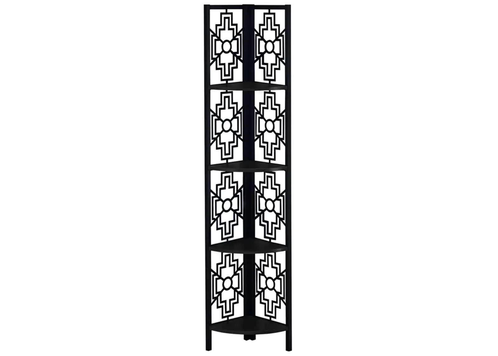 Monarch Specialties I 3620 Bookshelf, Bookcase, Etagere, Corner, 4 Tier, 62"H, Office, Bedroom, Metal, Laminate, Black, Transitional