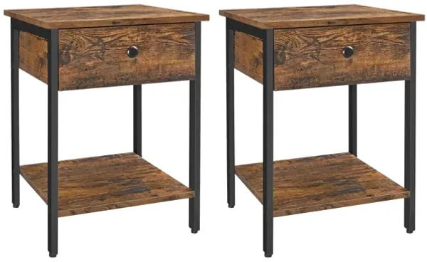 Hivvago Set of 2 Industrial Brown Nightstands with Drawers