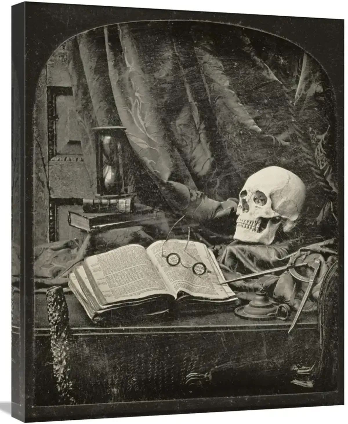 Still Life with Skull, Open Book with Glasses, and Hourglass-Canvas Art-22x28