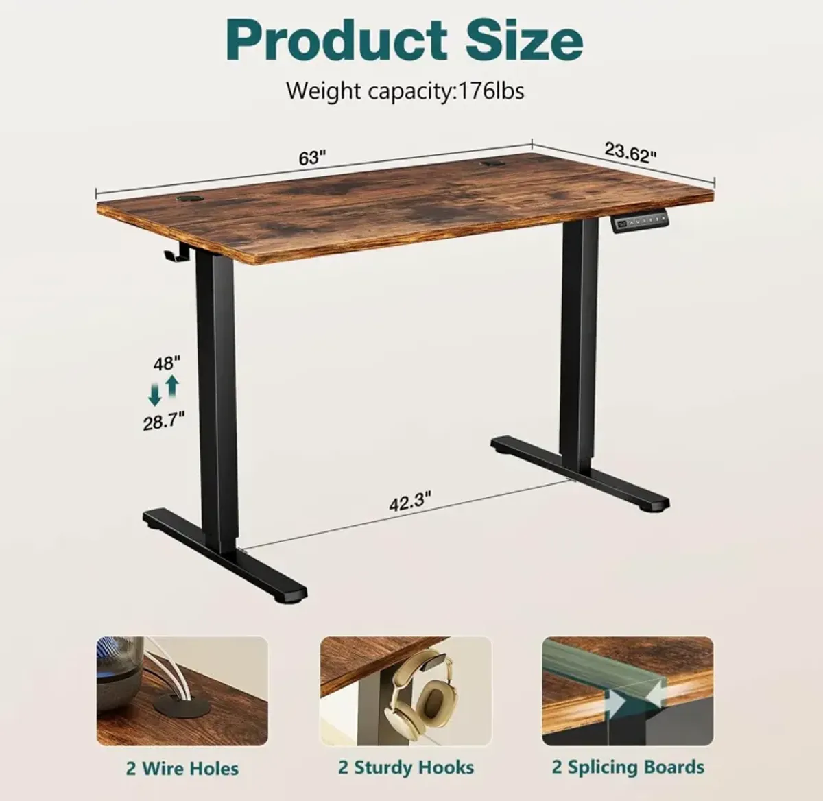 Electric Lift Desk | Smooth Operation | Weight Capacity 1766lb | Memory Height Points | Noise Level <50 dB