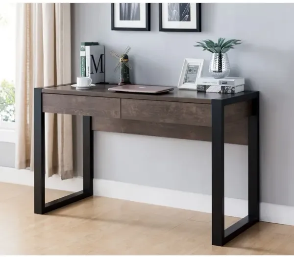 Walnut Oak & Black Home Office Computer Desk with 2 Drawers