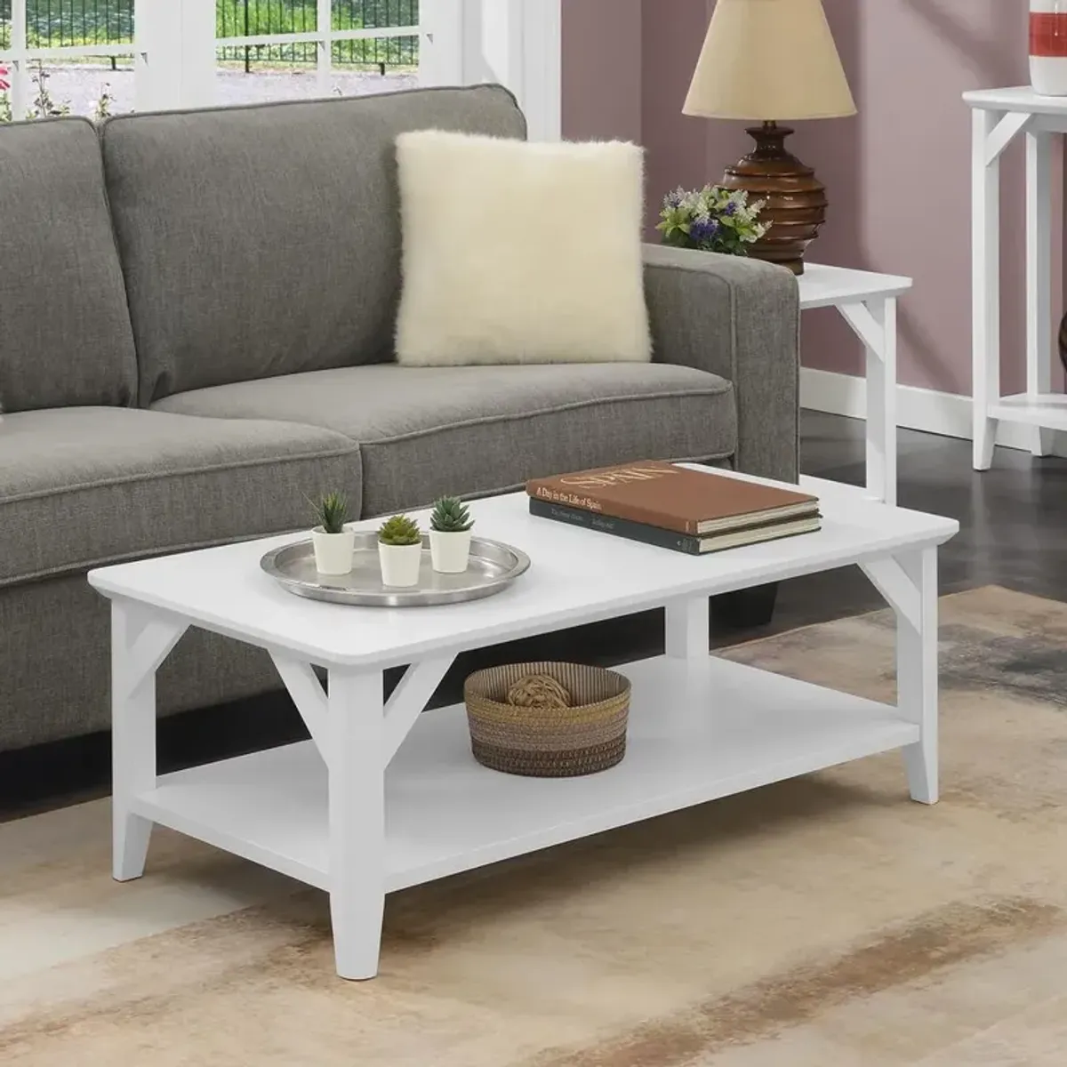 Convenience Concepts Winston Coffee Table with Shelf, White