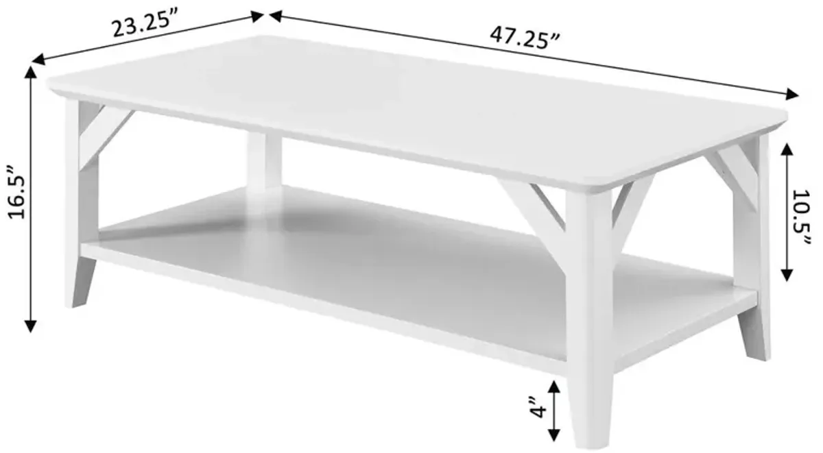 Convenience Concepts Winston Coffee Table with Shelf, White