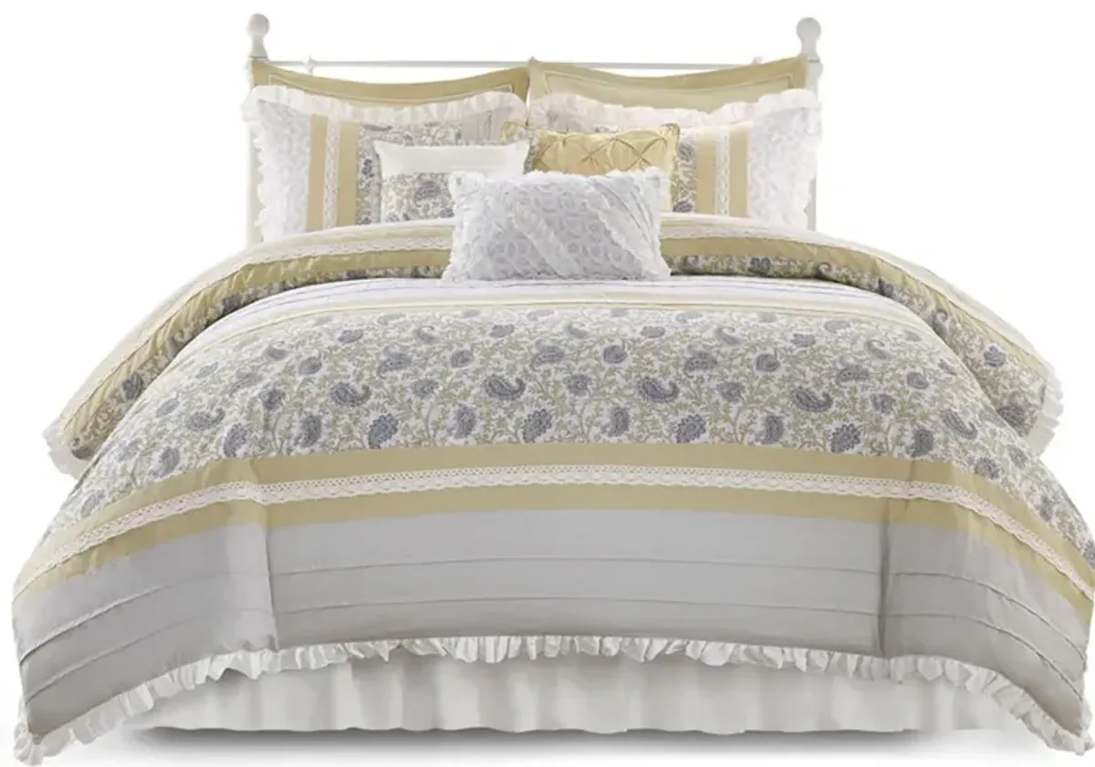 Gracie Mills Singleton 9-Piece Cotton Percale Comforter Set with Paisley Print