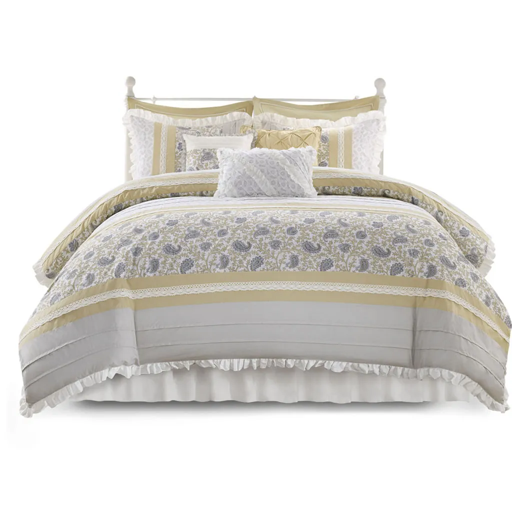 Gracie Mills Singleton 9-Piece Cotton Percale Comforter Set with Paisley Print