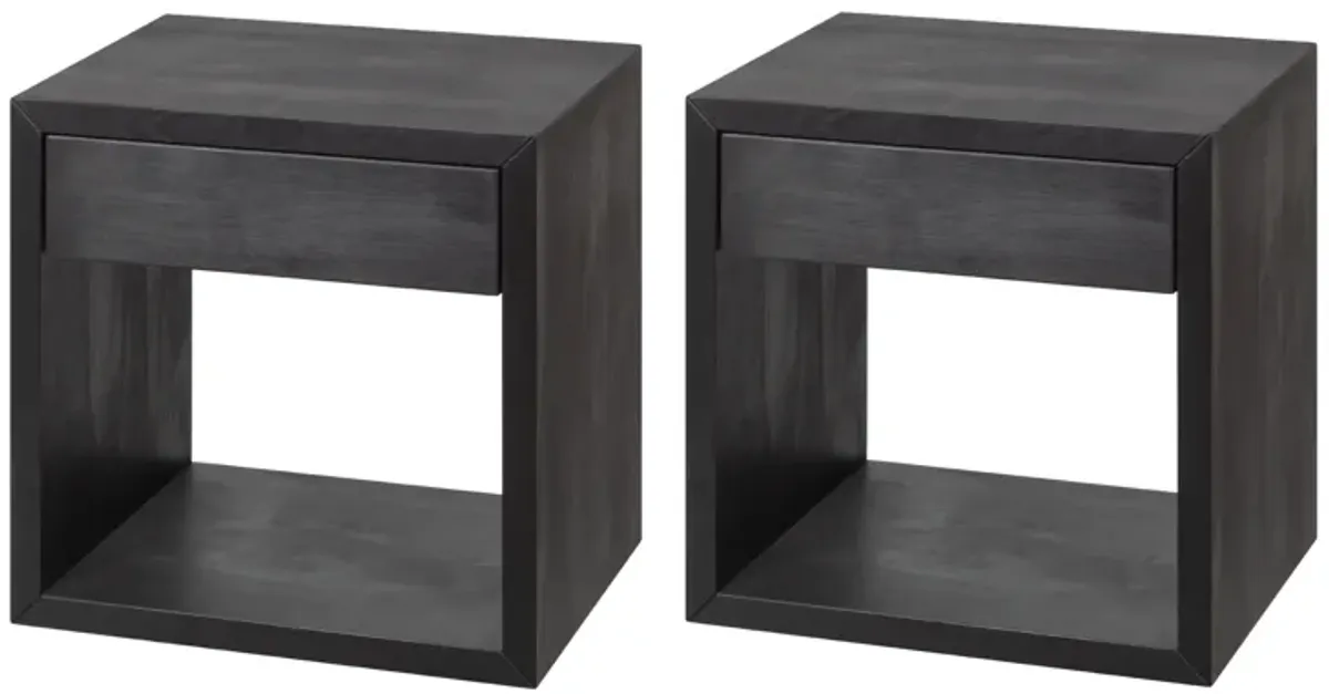 Set of 2 Medium Mid-Century Modern Solid Hardwood Floating Nightstands - Stylish Bedside Tables with Drawers