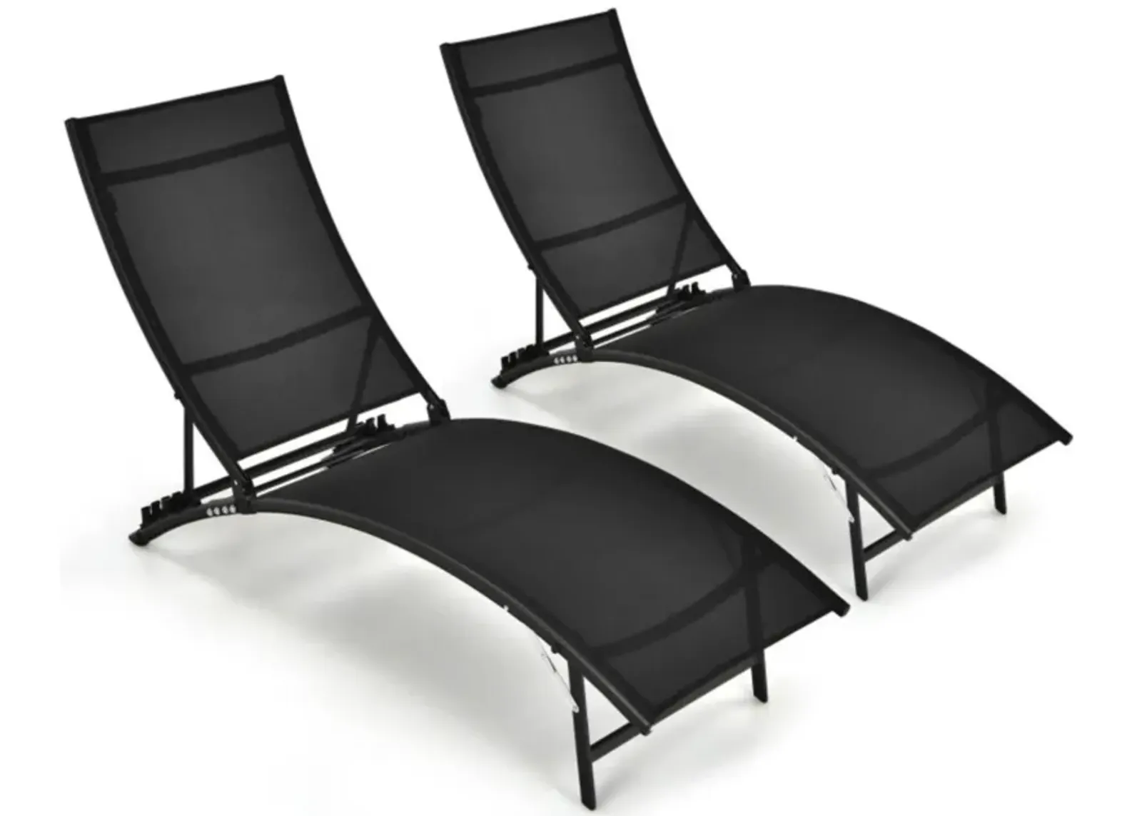 Hivvago 2 Pieces Patio Folding Stackable Lounge Chair Chaise with Armrest-Black