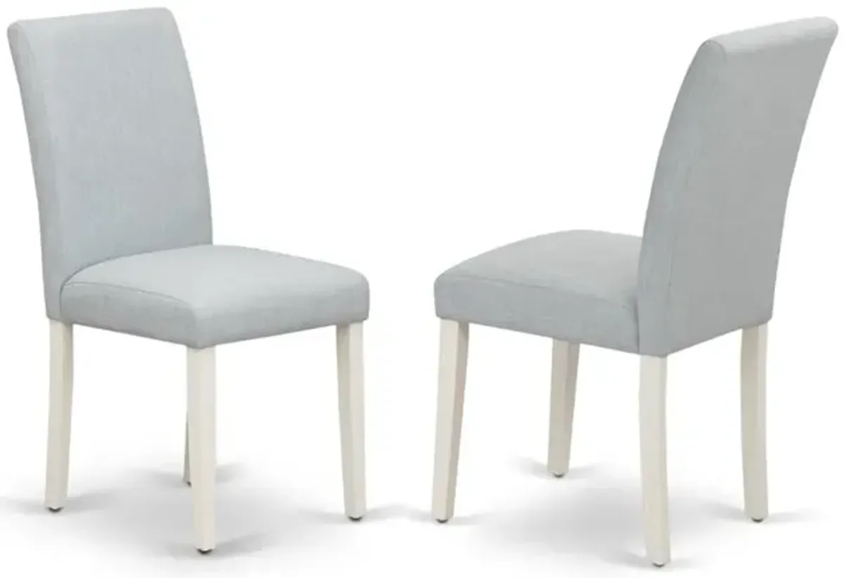 Set of 2 - Wood Chairs- Modern Chairs Includes Wirebrushed Linen White Wood Structure with Baby Blue Linen Fabric Seat and Simple Back