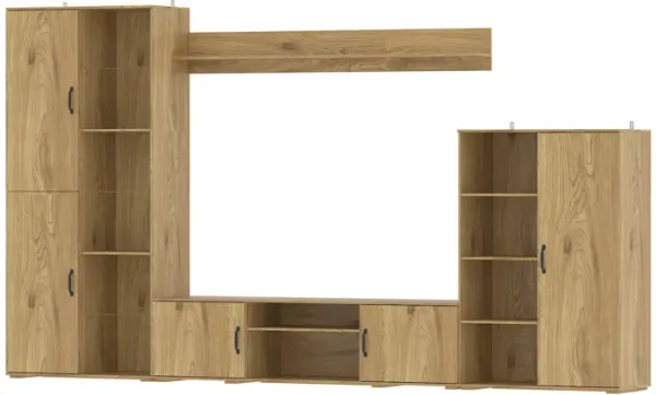 FUFU&GAGA Entertainment Wall Unit with TV Console, Floating Shelf, Glass Doors, Natural Wood Finish (126"W x 70.9"H x 15.7"D),Brown