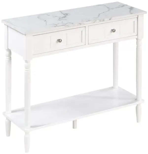 Convenience Concepts French Country 2 Drawer Hall Table with Shelf, White Faux Marble/White