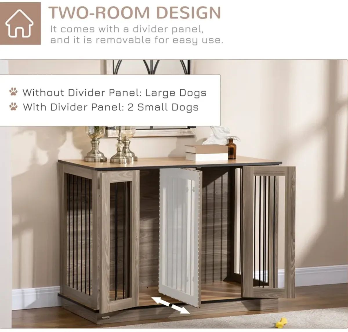 Dark Walnut Pet Crate: Furniture Style Dog House with Double Doors