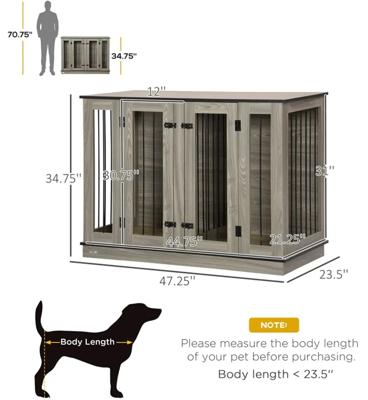 Dark Walnut Pet Crate: Furniture Style Dog House with Double Doors