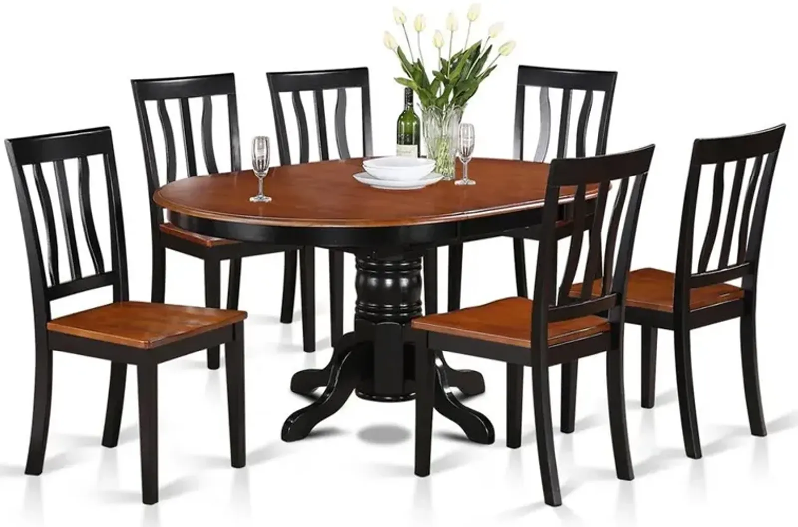 East West Furniture 7  Pc  Dining  room  set-Oval  Table  with  Leaf  and  6  Dining  Chairs