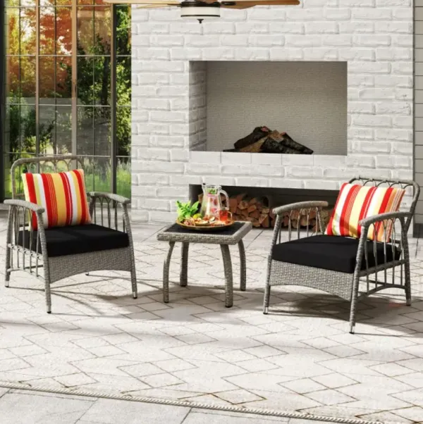 Hivvago 3 Pieces Patio PE Wicker Furniture Set with 5-Level Adjustable Backrest