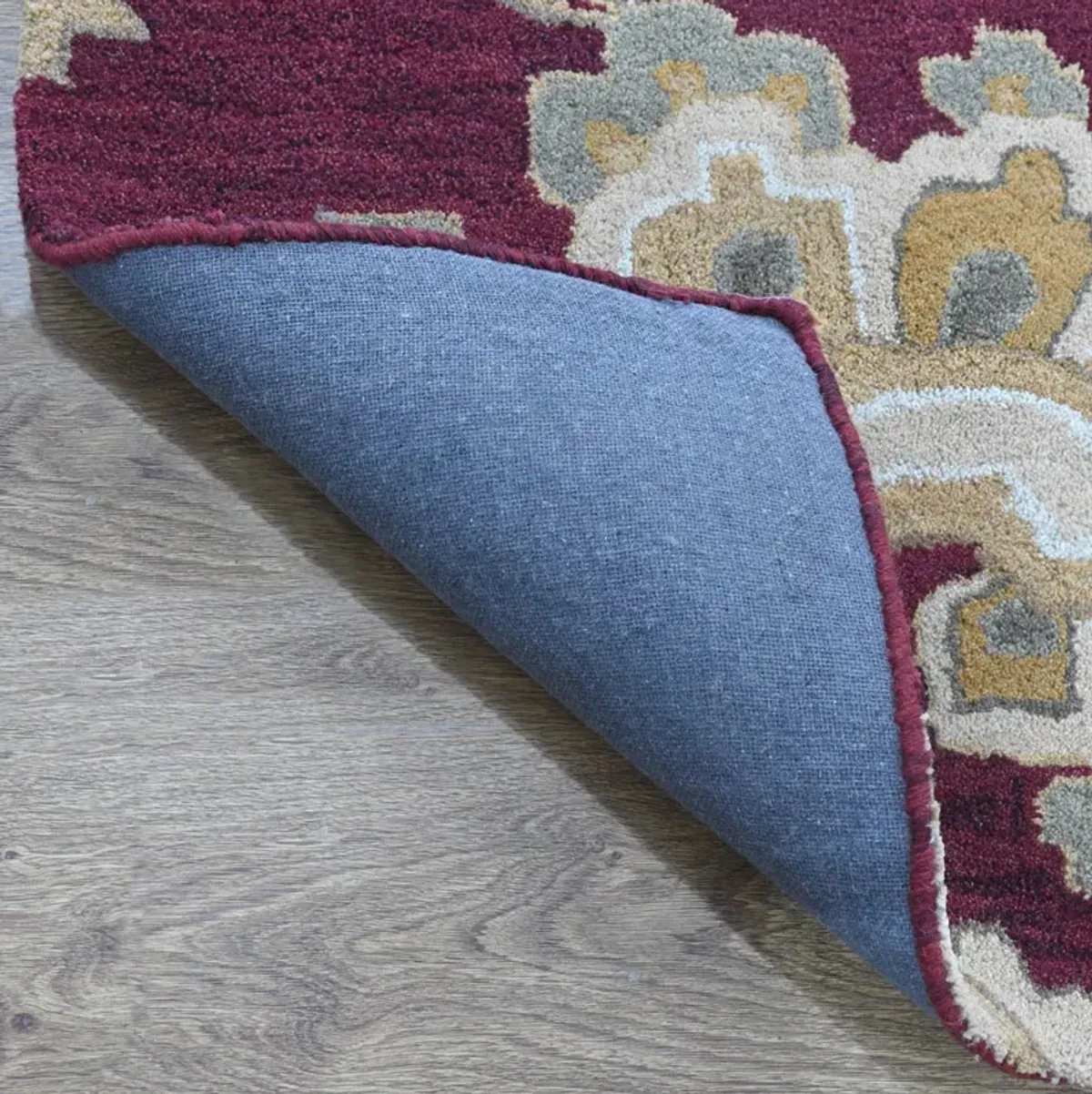 RUGSOTIC CARPETS HAND TUFTED WOOL ECO-FRIENDLY AREA RUGS  - 6'x6', Square Shape, Dark & Red, Floral Modern Design, High Pile Thick Handmade Anti Skid Area Rugs for Living Room, Bed Room (K00151)