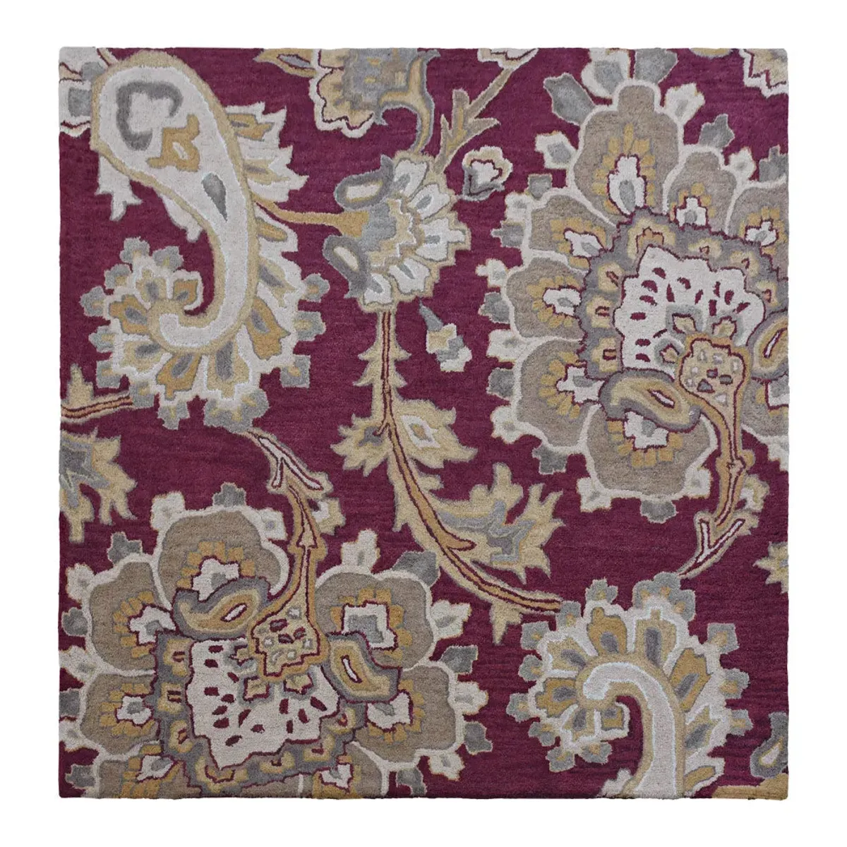 RUGSOTIC CARPETS HAND TUFTED WOOL ECO-FRIENDLY AREA RUGS  - 6'x6', Square Shape, Dark & Red, Floral Modern Design, High Pile Thick Handmade Anti Skid Area Rugs for Living Room, Bed Room (K00151)