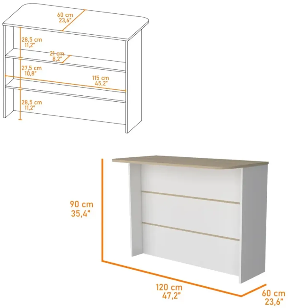 Capwell 3-Tier Shelf Kitchen Island White And Light Pine