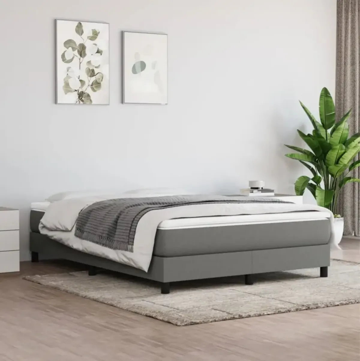 vidaXL Box Spring Bed Frame Dark Gray 53.9"x74.8" Full Fabric