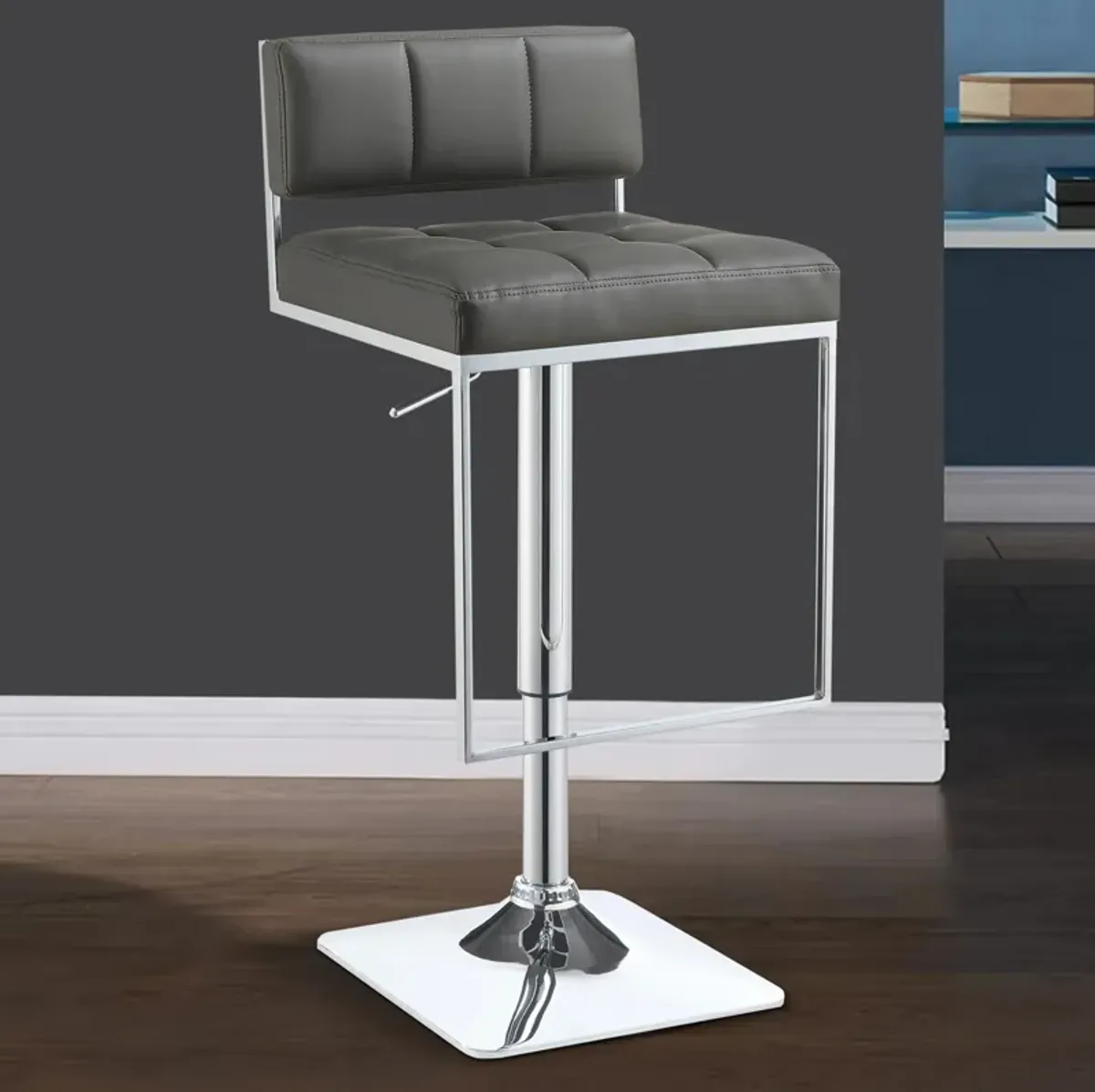 Classic Adjustable Metal Bar Stool, Gray & Silver-Benzara