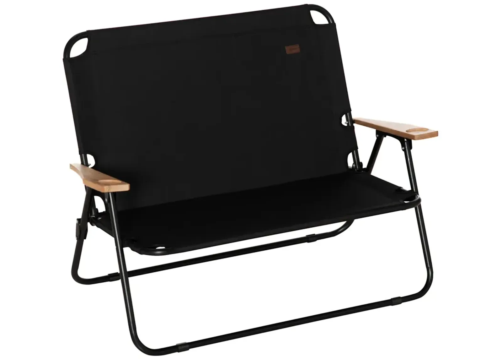 Black Portable Seating: Folding Double Camping Chair with Cup Holders