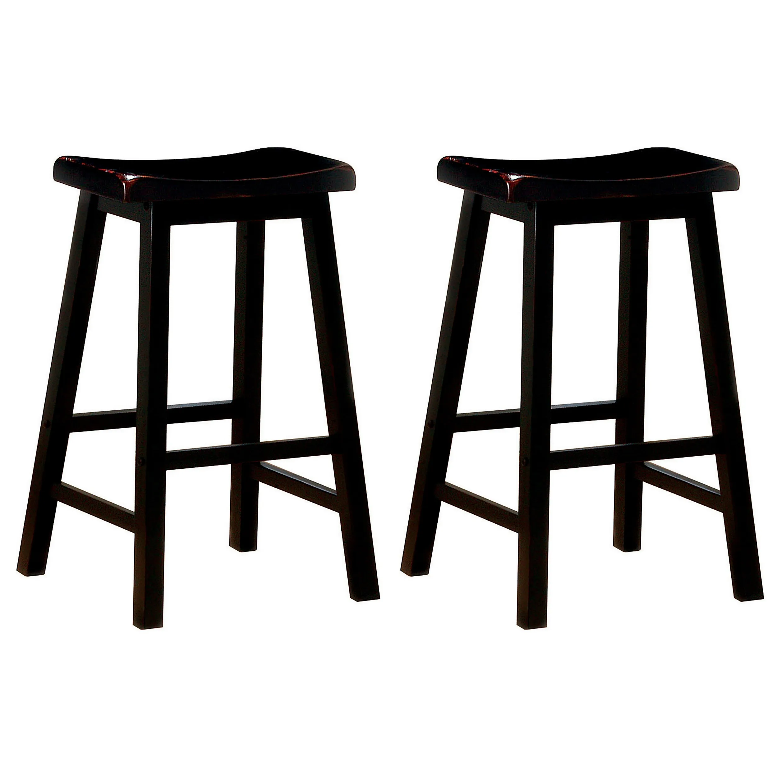 Wooden Casual Bar Height Stool, Dark Brown, Set of 2-Benzara