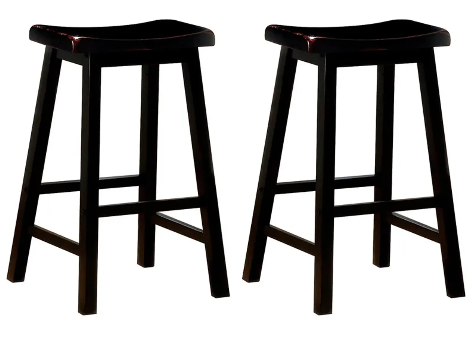 Wooden Casual Bar Height Stool, Dark Brown, Set of 2-Benzara