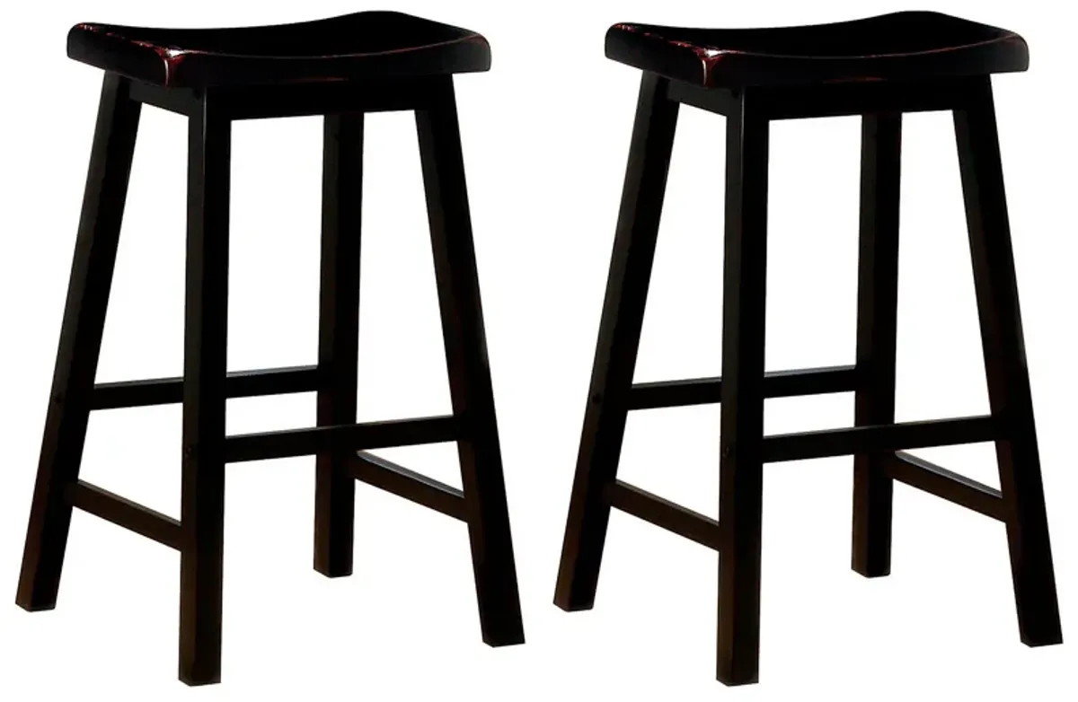 Wooden Casual Bar Height Stool, Dark Brown, Set of 2-Benzara